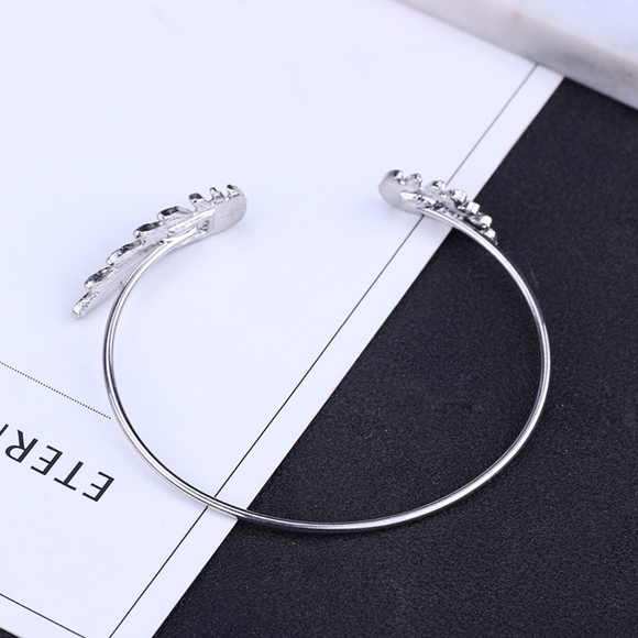 Silver Crystal Angel Wings Cuff Bangle Bracelet - Picture 4 of 7